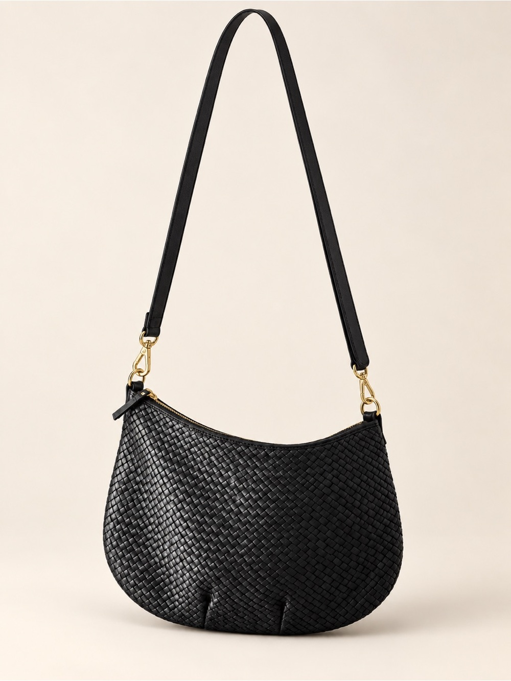 Quince Sloane Handwoven Shoulder Bag Black Woven Leather Minimalist Chic